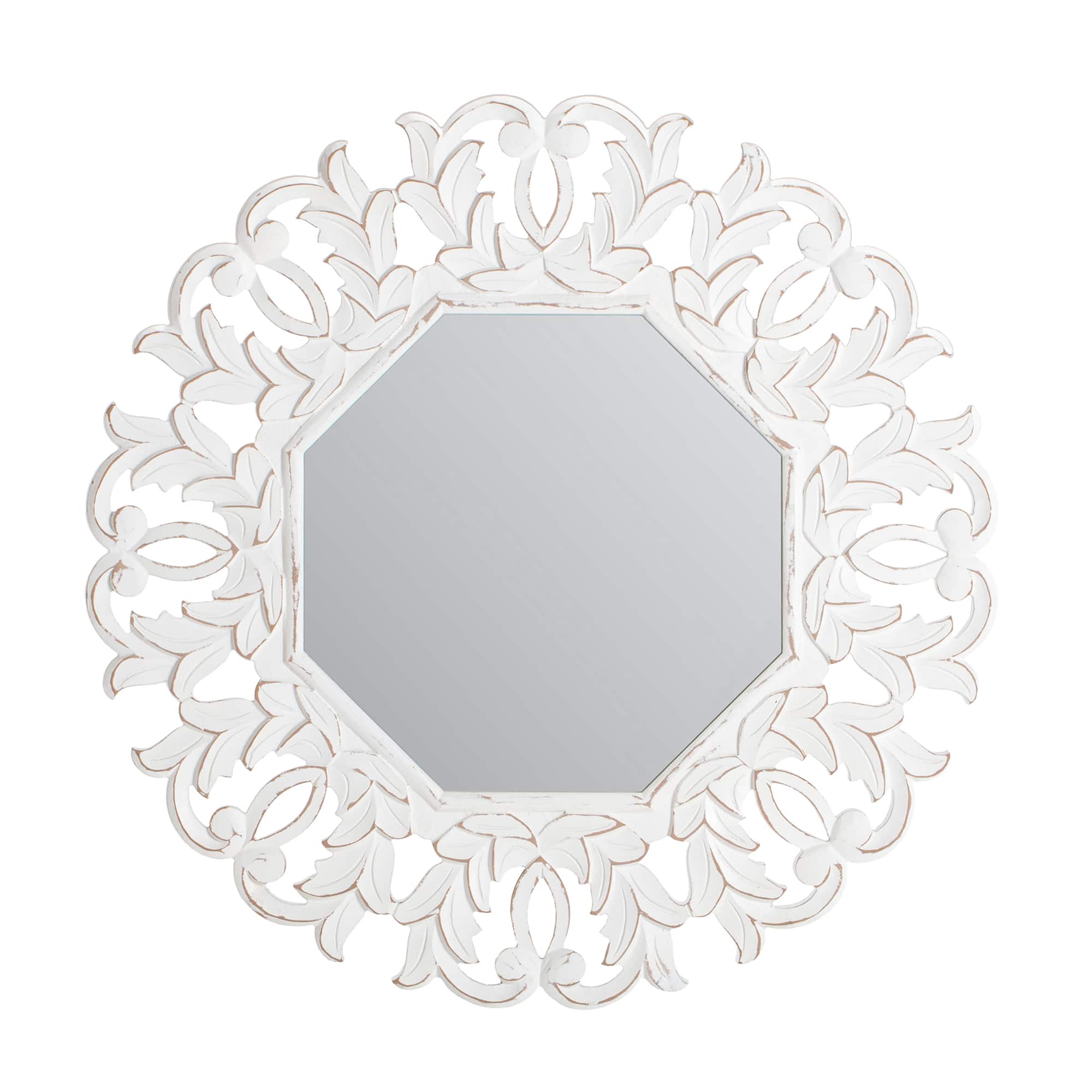 Habitat Tull 30" White Carved Octagonal Wall Mirror